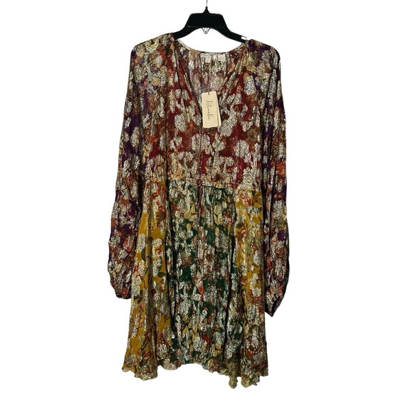 Anthropologie Dresses & Skirts - Anthropologie Let Me Be Dress Medium Gold Rainbow Floral Boho Long Sleeve AB14-1